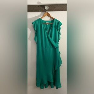 A New Day | Green Gingham Check Ruffle Flutter Sleeve Dress, size Large